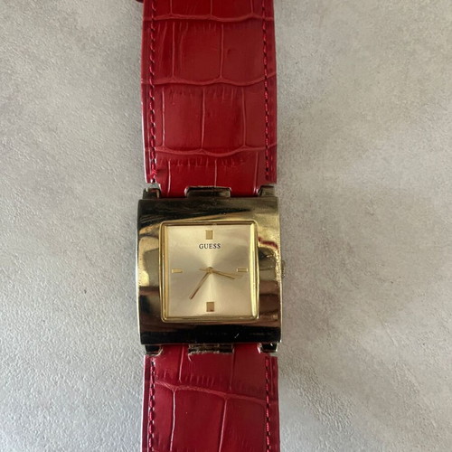 Guess Logo A Gogo W12502L1 women's watch used, red leather strap