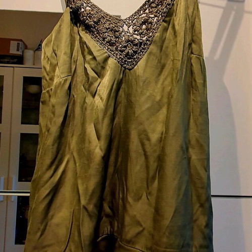 Set satin matte strap top and pants new, khaki