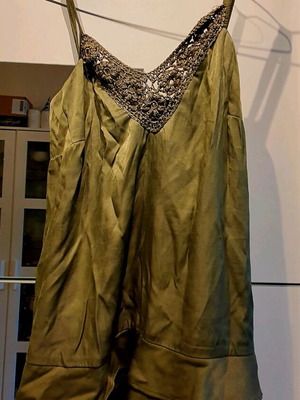 Set satin matte strap top and pants new, khaki
