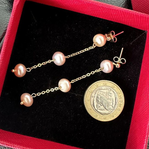 Handmade 14K Gold Filled Earrings with Natural Lavender Pink Pearls new