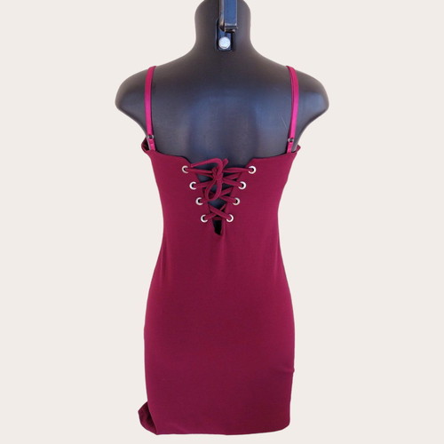 Bordeaux Mini Dress Sexy Tight Strap Back Size S Used