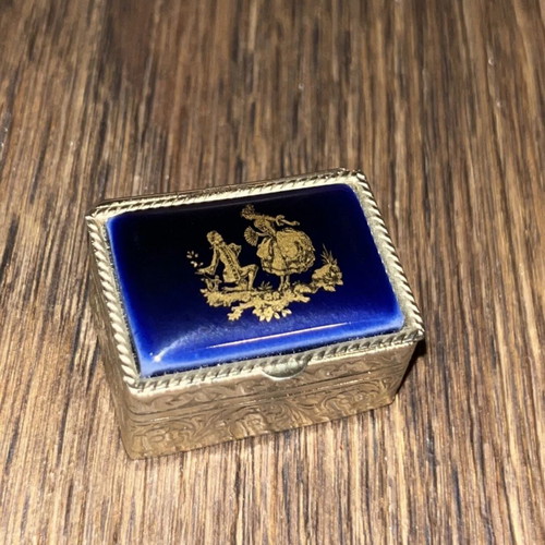 Mini Jewelry Box with Blue Cobalt Porcelain and Rococo Design