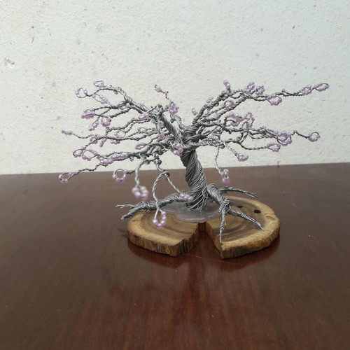 Decorative tree made of wire and beads on wooden base new