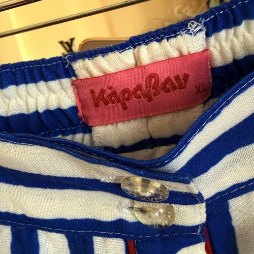 Karavan custom-tailored striped skirt, navy and white