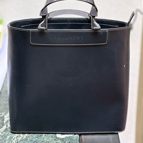 Lamarthe leather women's bag used, blue with transparent handles