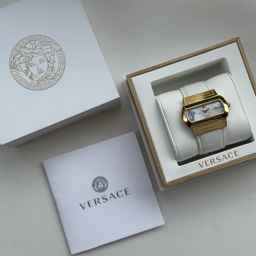 Versace Ladies Watch Used Gold Plated Steel With Mother Of Pearl Dial