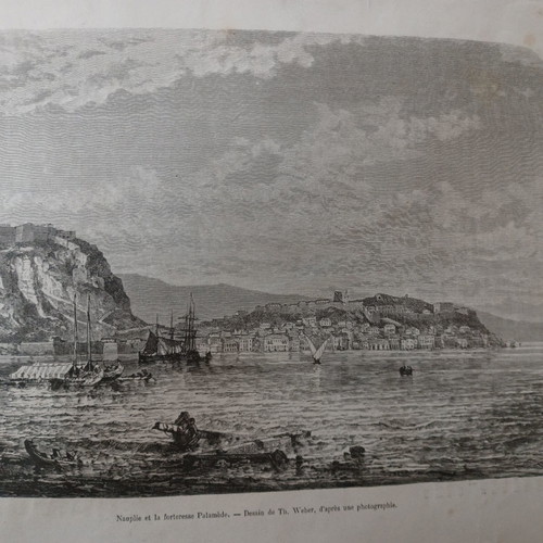 Nafplio 1860 Palamidi woodcut used 30x22cm