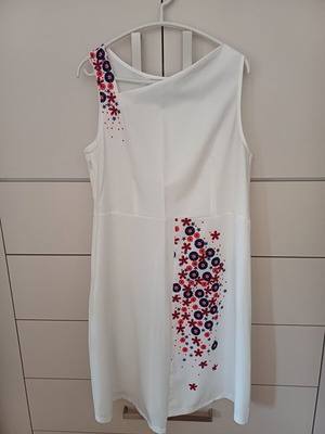 Midi white dress new with subtle design and asymmetric neckline size M