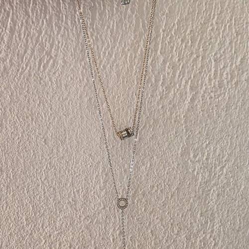 Layered polymorphic Swarovski necklace new, stainless steel, silver and rose gold