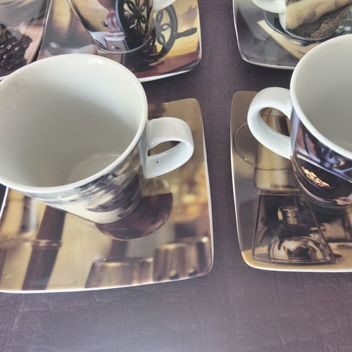Vintage coffee art espresso cup set with saucers, 6 pieces