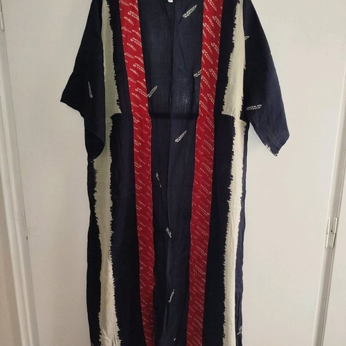 Kimono pareo dark blue with red stripes and beige ears like new