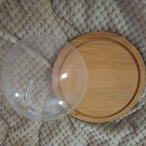 Wooden small serving dish new with bamboo base and plastic lid