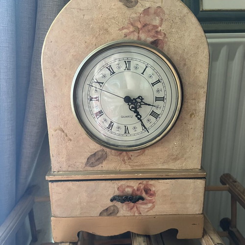 Table Clock Quartz Vintage Shabby Chic with Jewelry Drawer like new