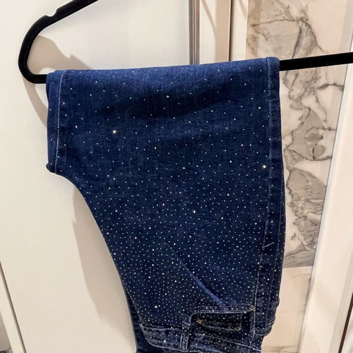 High-waisted jeans with rhinestones refurbished, size XL, blue