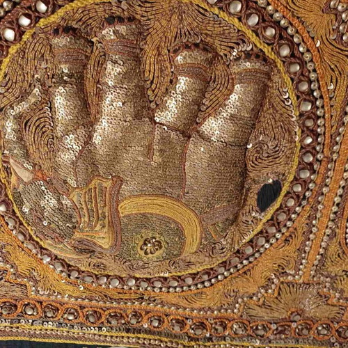 Indian hand-embroidered panel with elephants and horse, like new