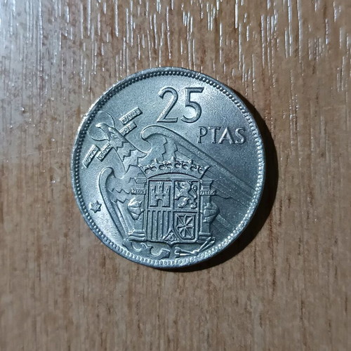 25 Pesetas Coin 1957 with 1969 Star Used, Spain Franco