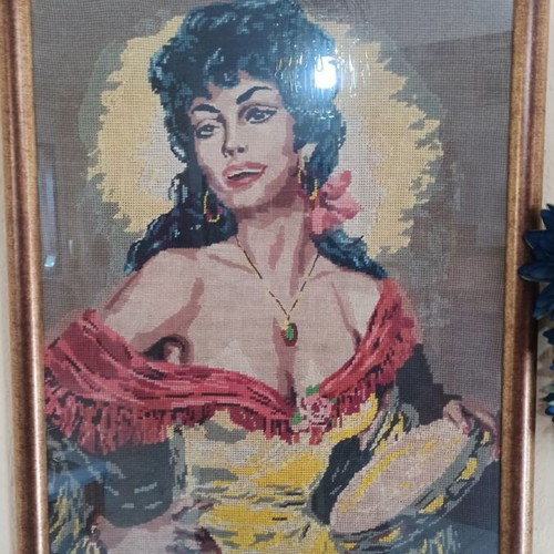 Gypsy embroidery gobelin frame like new with dark gold frame