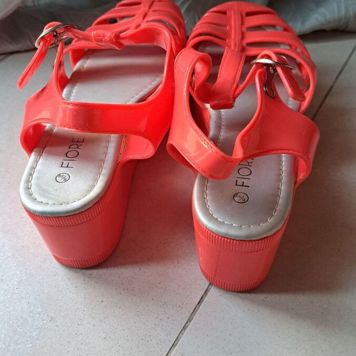 Fiore Collection platform sandals used, coral, size 39