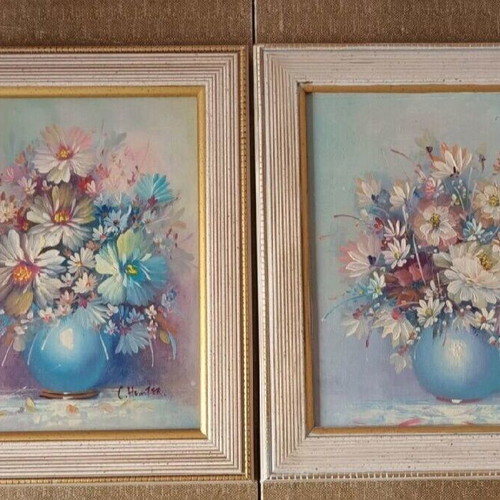 C.Hunter oil paintings used, set of 2, 34x30 cm each