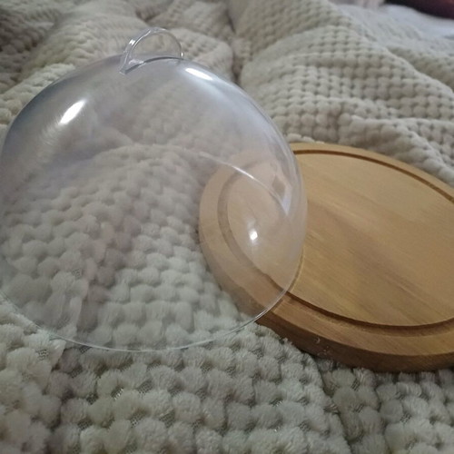 Wooden small serving dish new with bamboo base and plastic lid