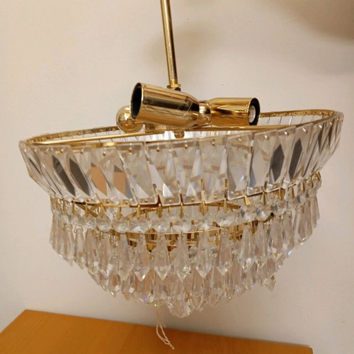Crystal gold ceiling light fixture with 3 E14 bulb sockets