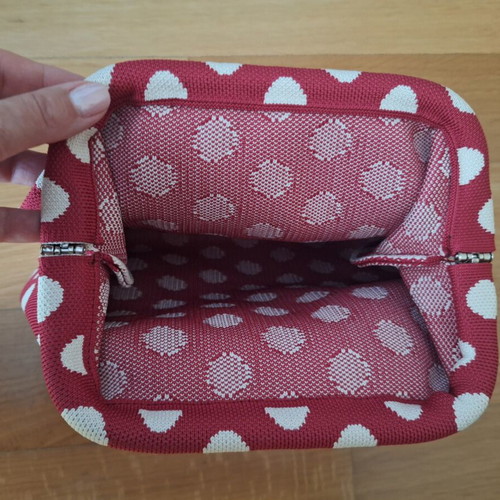 Knitted polka dot clutch bag new, white and red