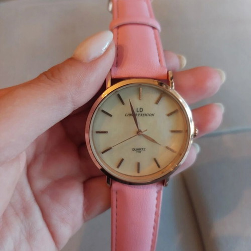 Lee Cooper wristwatch women's stainless steel with pink leather strap like new