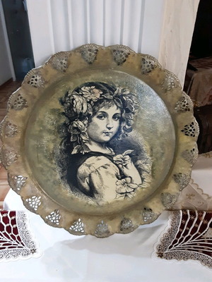 Large silver-plated tray with aging techniques new