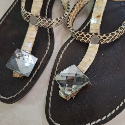 Snakeskin leather sandals with decorative stone, size 38, used