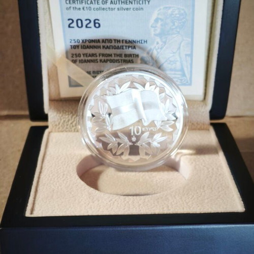 Silver Collectible Coin 10€ 2026 Kapodistrias Proof with Case and Certificate
