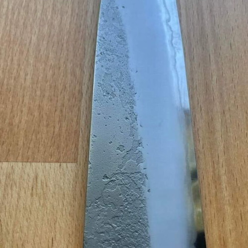 Yoshikane Amekiri White 2 Gyuto 240mm new, Stainless Clad Nashiji Finish with Saya