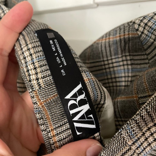 Zara strapless top large, plaid brown and grey, like new