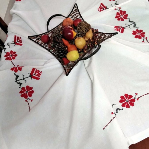 Handmade Linen Tablecloth with Traditional Embroidery, New