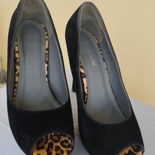 Suede shoes with animal print design used, size 37, platform heels