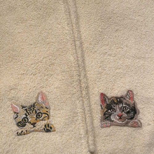 Face Towels with Embroidered Cat, Like New, Soft Yellow