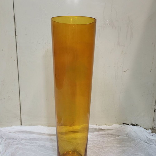 Set of 2 Tall Amber Glass Floor Vases like new