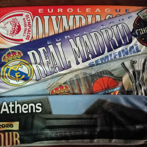Set of 2 Final 4 2026 OAKA scarves Olympiacos Fenerbahce Real Madrid Valencia