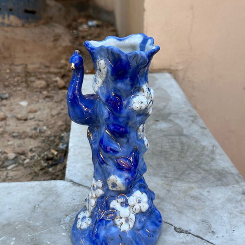Collectible ceramic peacock vase used with gold details 1959