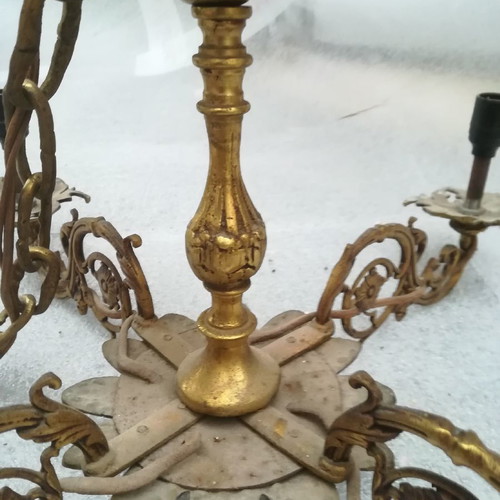 Antique lamp used, brass, ornate, 4 lights, 80 years old