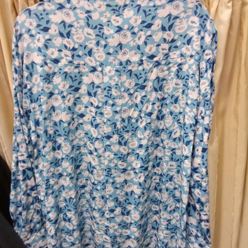 Women's blue shirt with flowers new, satin fabric