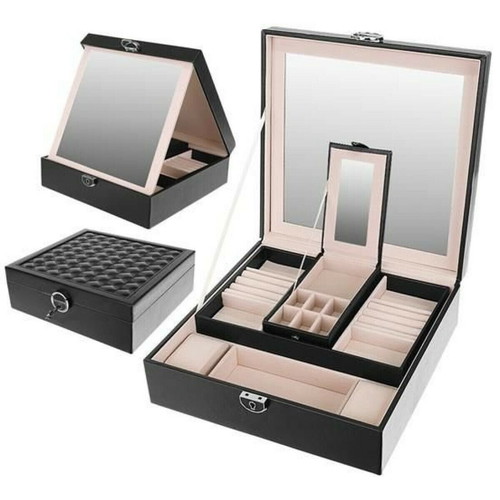 Jewelry box bijouterie new with 2 levels and black mirror