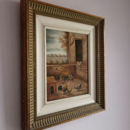 Signed oil painting 41x36 cm in decorative frame