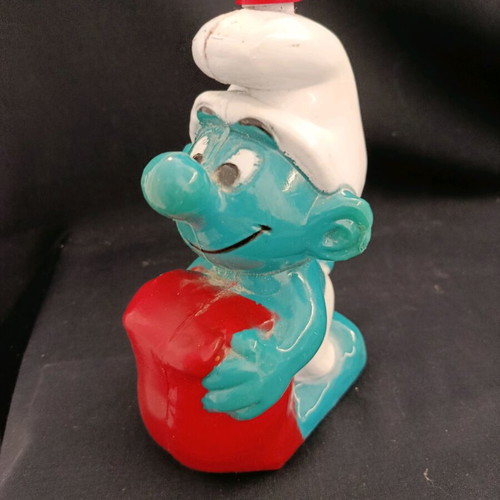 Vintage Smurfs shampoo bottle used, Greek