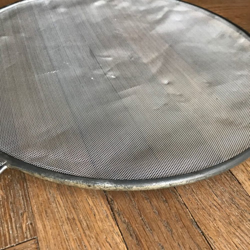 Handheld sieve strainer used, old, diameter 29 cm