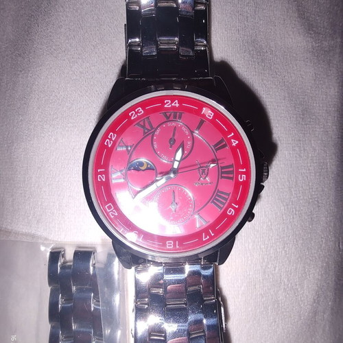 Königswerk men's multifunction watch with red dial and steel bracelet