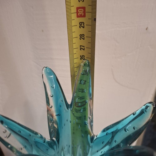Teal Bubble Sommerso Seguso Murano glass vase used, 1970s Italy