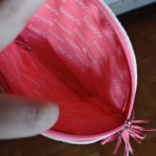 Benefit toiletry bag like new, beige and pink