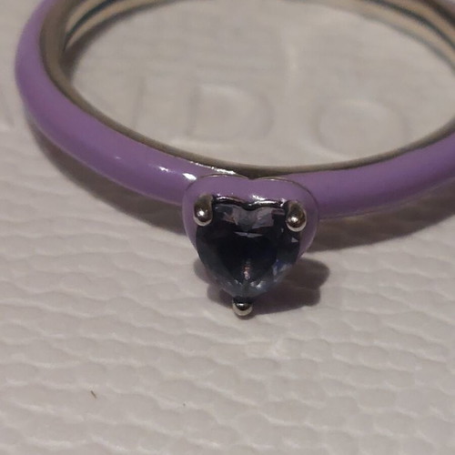 Pandora ring new, purple enamel with heart zircon