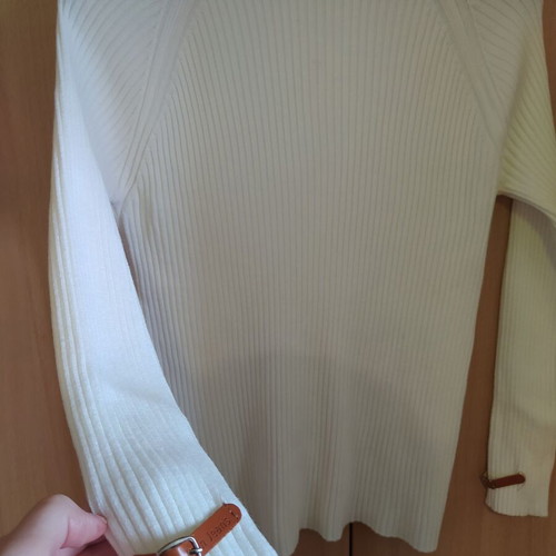 White Turtleneck Sweater new with brown sleeve details
