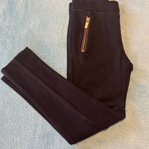 Zara Girls' Pants 8 Years 128 cm Black With Gold Zippers Like New